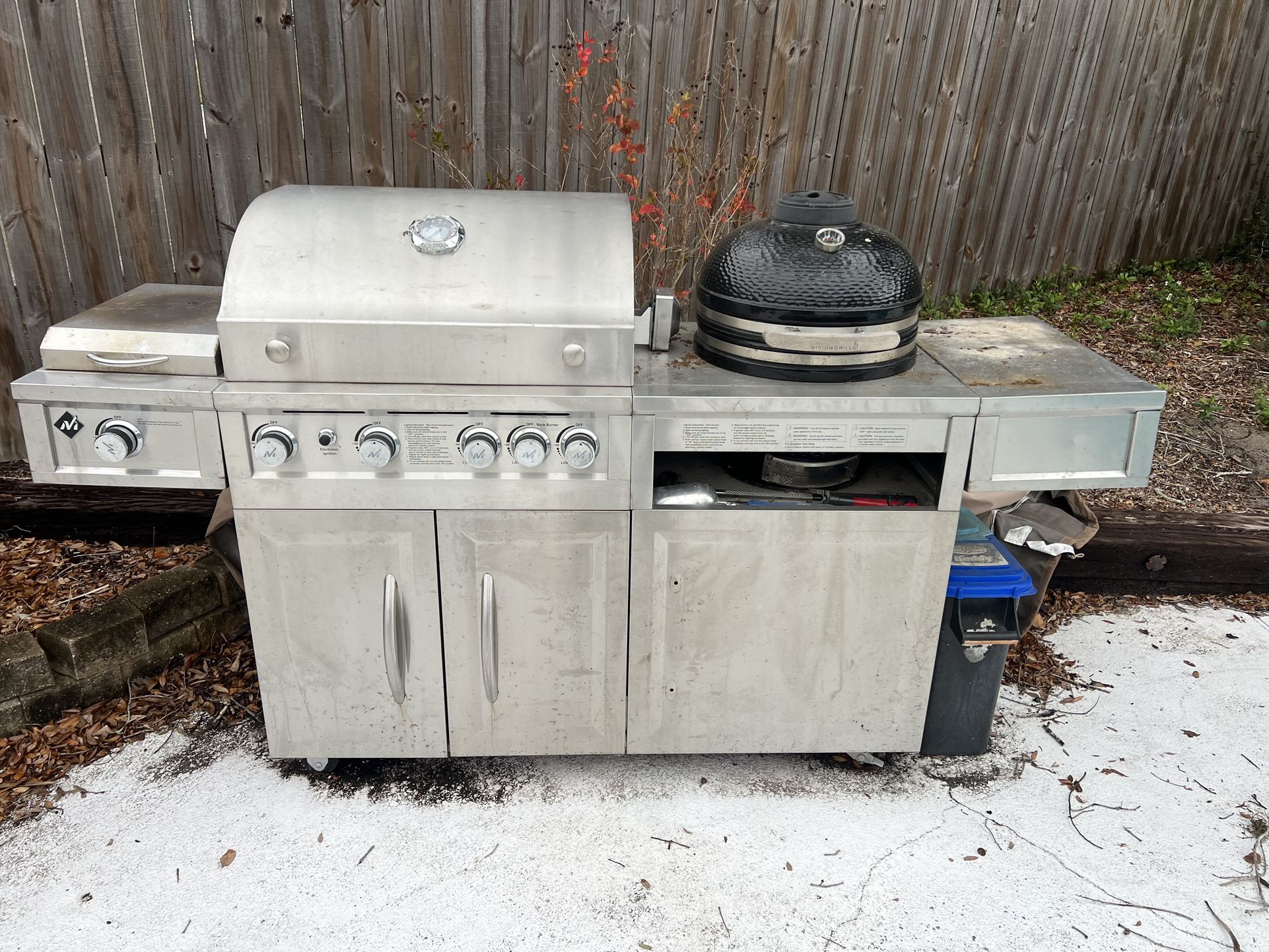 Stainless Steel Gas Grill With Kamado Grill Attachment