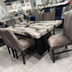 7pc Dining Set ✨ Faux Marble Top