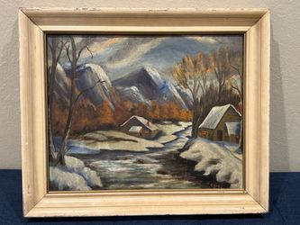 CHARLES BEILER Stunning Double-Sided 1940 Winter Landscape Oil Painting on Glass