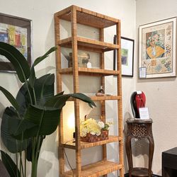 Rattan Bohemian Wicker Tall Bookcase or Bookshelf