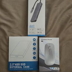 Toshiba 500gb Sata Hd, External Case, Wireless Mouse, And 6 In 1 Hubs 
