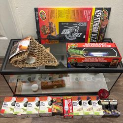 20 Gallon Long Reptile Starter Kit – Tank, Hood, Heater, Bulbs & Decor