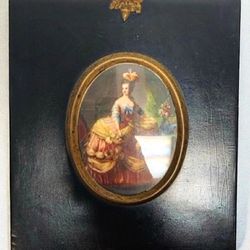 Exquisite Antique Miniature Painting of Marie-Antoinette. A colorful rendition of the original portrait kept at the Schloss Ambras Museum in Innsbruck