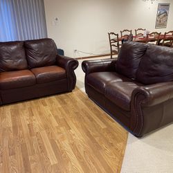 Two Brown Leather Loveseats $45 each/ 2 For $80 obo