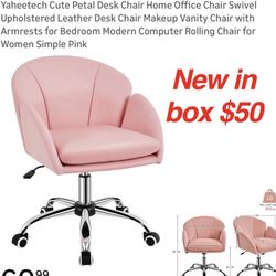 New in Box Yaheetech Cute Petal Desk Chair Home Office Chair Swivel Upholstered Leather Desk Chair Makeup Vanity Chair with Armrests for Bedroom Moder