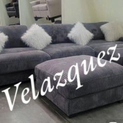 ✅️✅️ 4 pc grey wide welt corduroy fabric modular sectional sofa and ottoman✅️✅️