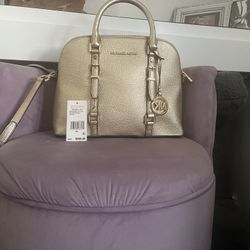 Michael Kors Lovely Pale Gold Medium Dome Satchel 
