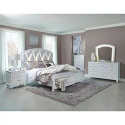 Brand New White LED Queen Bedframe + Dresser + Mirror + Nighstand 4PCs Bedroom Set
