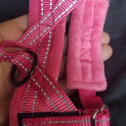 Pink Dog harness with reflective Leash Soft material cute and simple Harness XSmal Leash 150cm