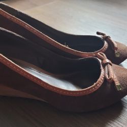 RL - Brown Suede - Slip-on Wedge - Leather Bow