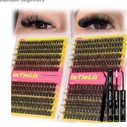 Bradn: InTioLiz Store Lash Clusters Kit 60D+80D+100D+200D Individual Lashes 480PCS D Curl 10-16mm Diy Eyelash Extension Kit with Cluster Lash Bond & S