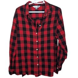 Old Navy The Classic Shirt Black Red Plaid Button Down Lumber