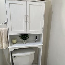 White Over The Toilet Cabinet, Double Door Bathroom Storage Organizer