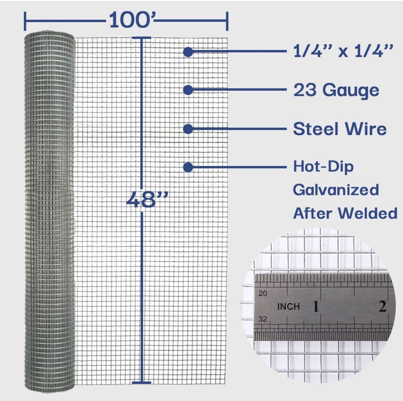Hardware Cloth 1/4 in. x 4 ft. x 100 ft 23-Gauge, Chicken Wire Fencing, Chicken Wire Mesh Roll, Garden Fencing, Mesh Wire Fencing, Hardware Mesh, Rat