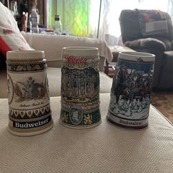 Three Beer. Mugs Two Budweiser And One Coors 