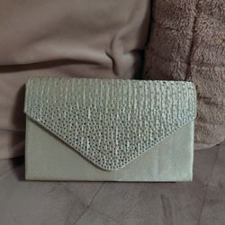 Pearl/goldish Rhinestone Clutch With Strap