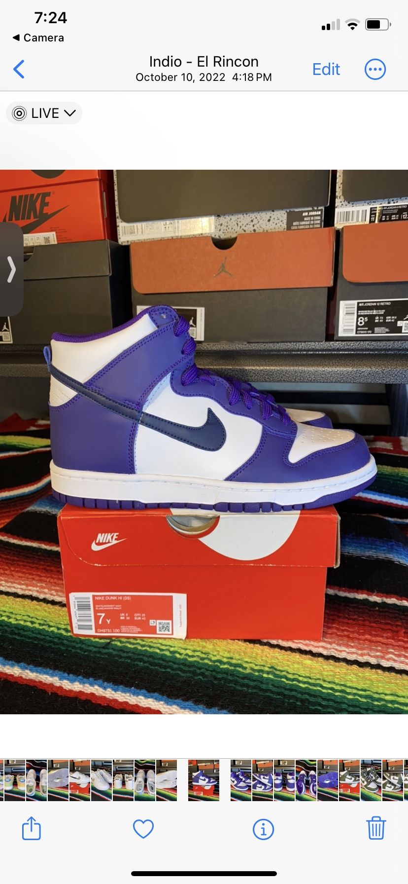 Nike Dunk High GS White Midnight Navy Size 7Y