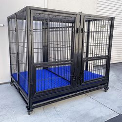 (Brand New) $230 Large 49” Heavy-Duty Folding Dog Crate 49x38x43” Double-Door Cage Kennel w/ Divider 