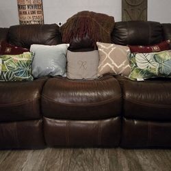 Leather couch recliner set 