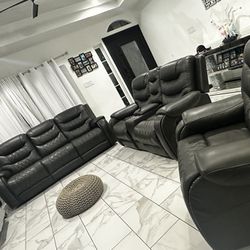 SEMI NEW ASHLEY  LEATHER COUCHES (3)