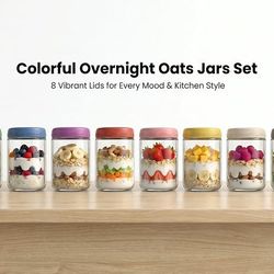 Set of 8 Reusable Glass Mason Jar Container with Lid Capacity 16oz New Condition