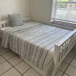 Wood White Full Bunk Bed With Mattress—-$280