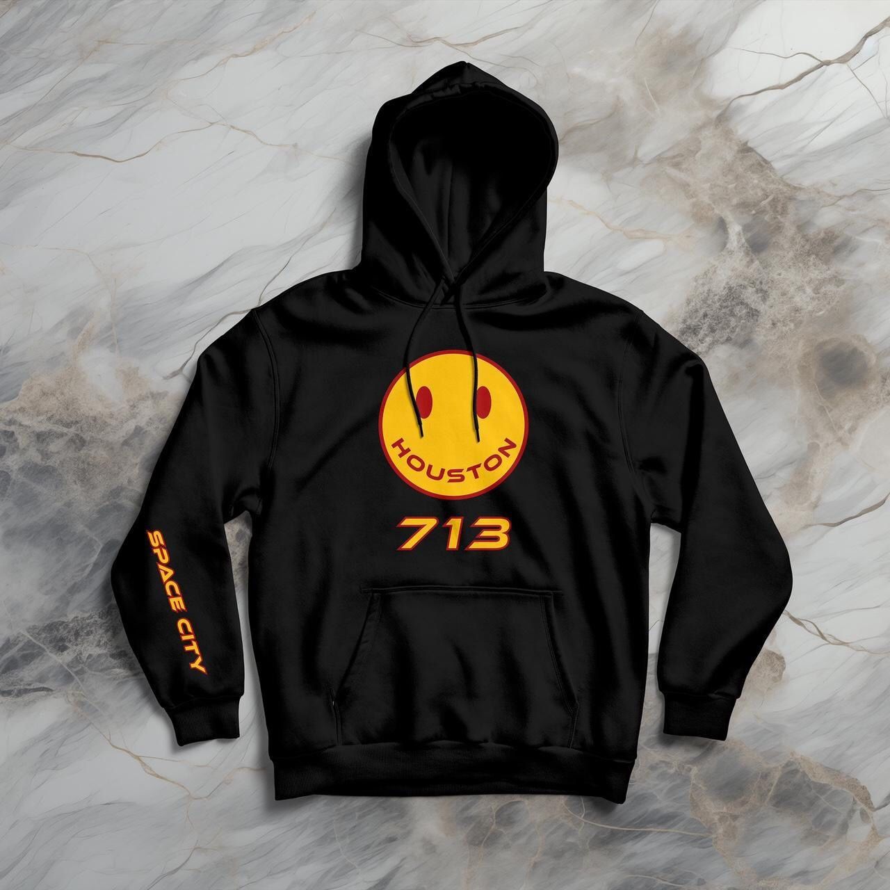Men’s Hoodie Houston Space City 713 Smiley Face Sweatshirt size Large