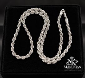 925 Sterling Silver Rope Chain Men’s Necklace Size 22”