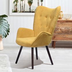 Homy Casa KAS Yellow Wingback Accent Armchair, Upholstered Reading & Lounge Chair with Wood Legs for Living Room, Bedroom & Office Open Box