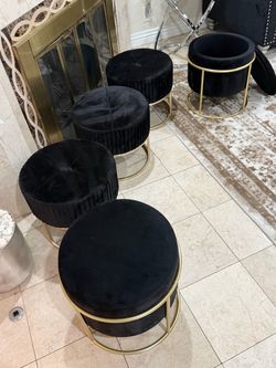 Set of 5 Black Velvet & Gold Storage Ottomans