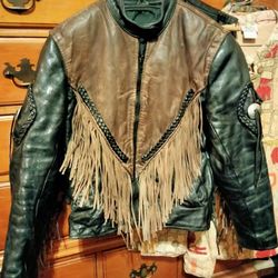 Vintage Mens Or Womens Fringe Leather Motorcycle Jacket