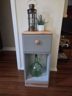 RESCUED Vintage Handcrafted Gray and Natural Wood Nightstand