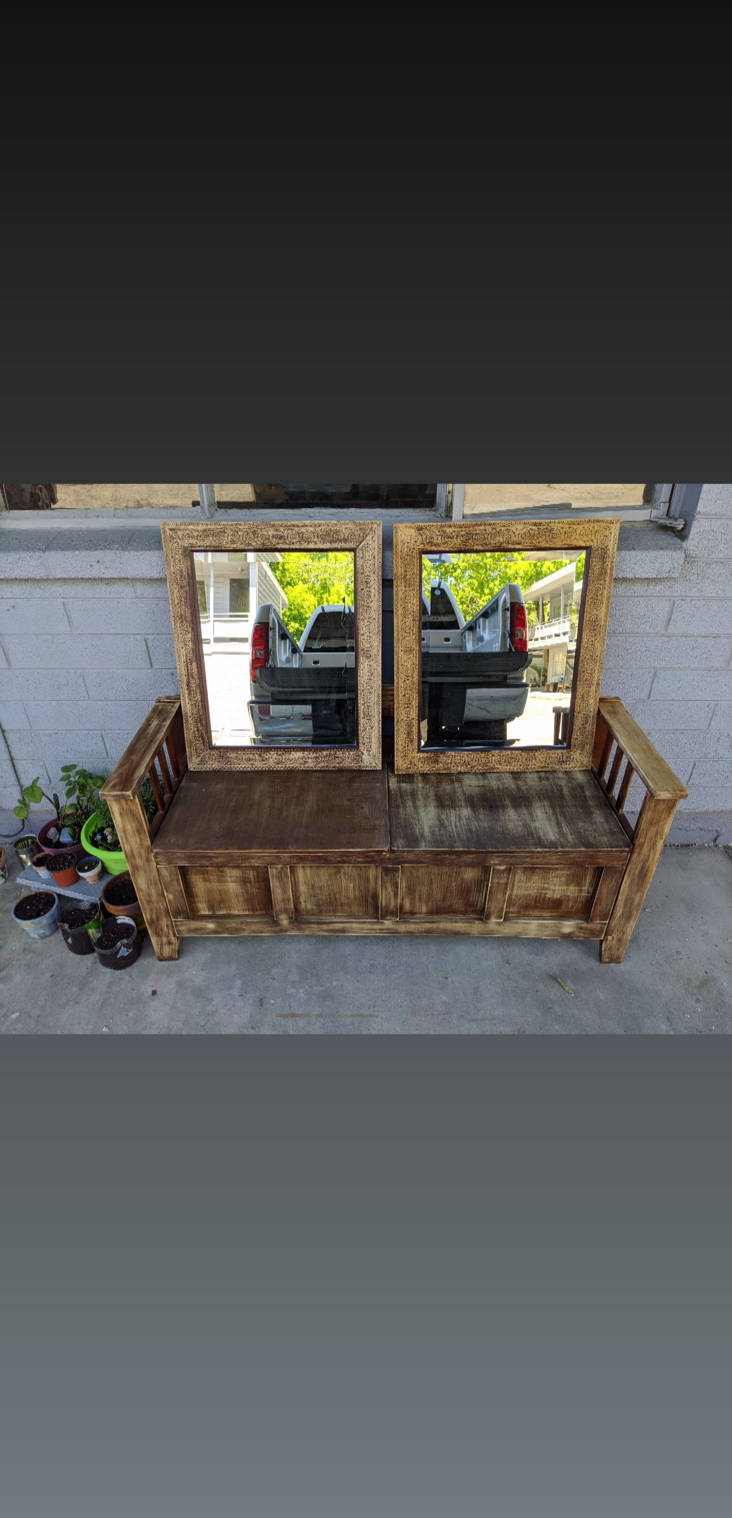Rustic Bench and Mirrors