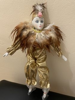 Vintage Porcelain Clown Doll  16 Inch   