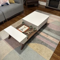 Modern Low Profile Glass And White Coffee Table