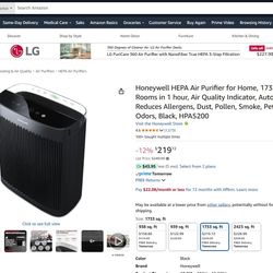 Honeywell HEPA Air Purifier for Home, 1733 Ft² Rooms in 1 hour, Air Quality Indicator, HPA5200