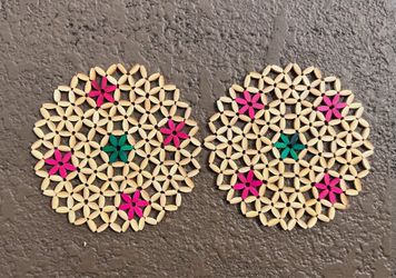 New Vintage 70s Beaded Wood Trivets or Wall Hangings