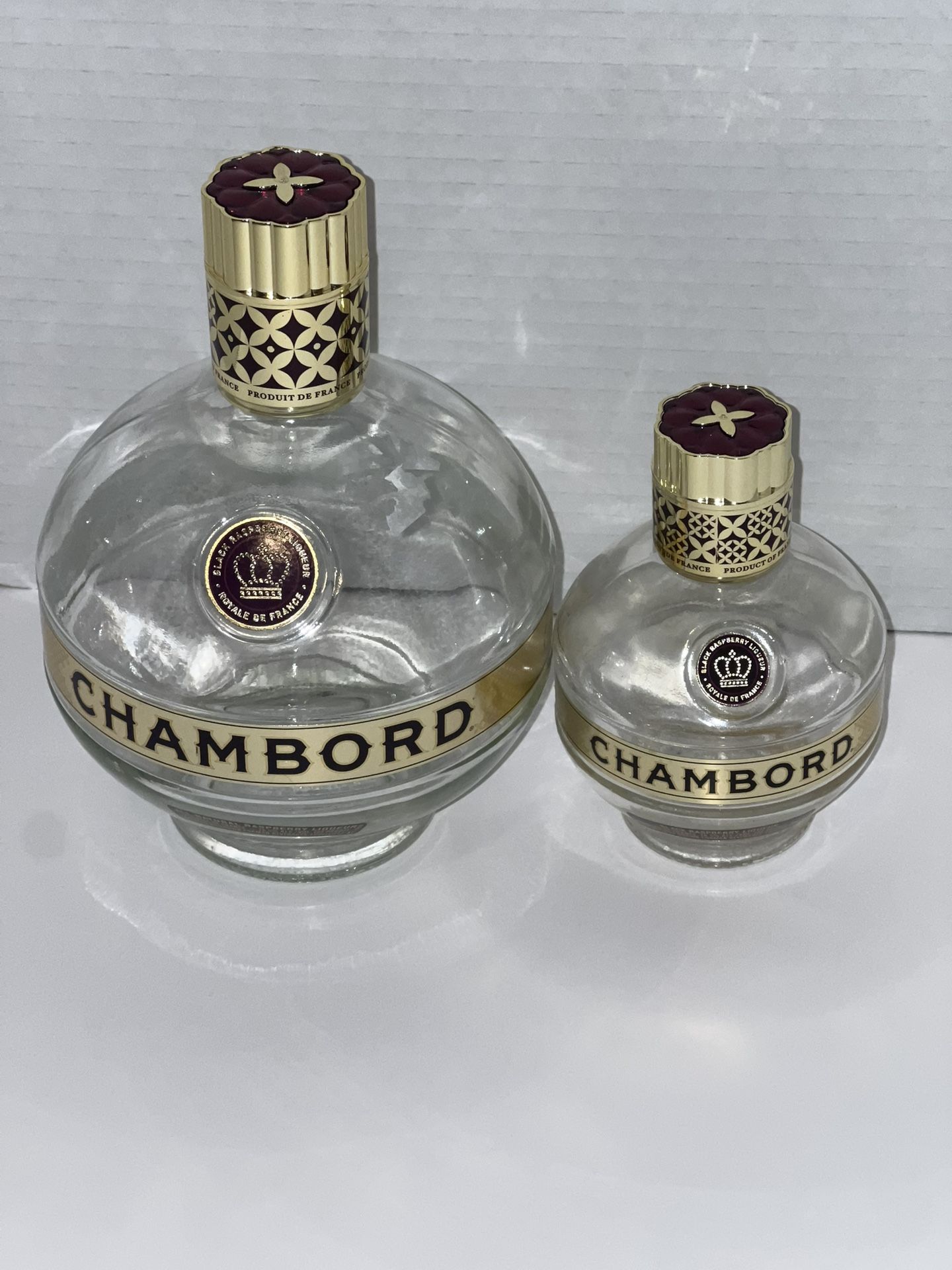 Chambord Liqueur Bottle 750ml Vintage and 200ml Empty Raspberry Bottles