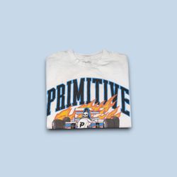 Primitive skateboarding live now play later racing t-shirt white mens medium 