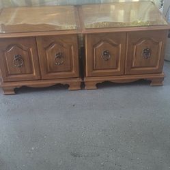 Pair Beautiful Wood W/Glass End Tables