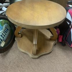 Vintage Wood Round End Table