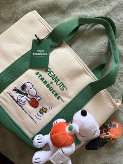 Starbucks x Peanuts Canvas Tote Bag with Snoopy Plush Keychain