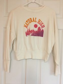 Vintage Style Natural High Graphic Sweatshirt L Cropped Crewneck Outdoorsy Cozy