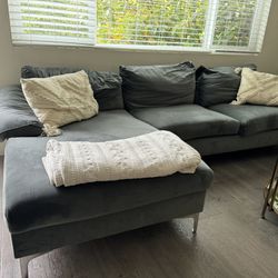 Gray sectional Velvet Couch 