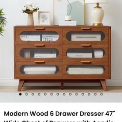 Modern Wood 6 Drawer Dresser 47"