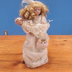 Dillard's Trimmings Porcelain Doll ~ Ornament, Decoration, Stand Included 