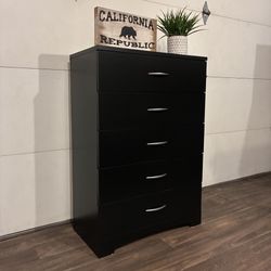 Modern Black Dresser w/ Silver Knobs & Large Drawers