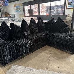New 🧊 Beautiful black corduroy 2pc Sectional sofa ⭐️ $0 Down financing available ⭐️