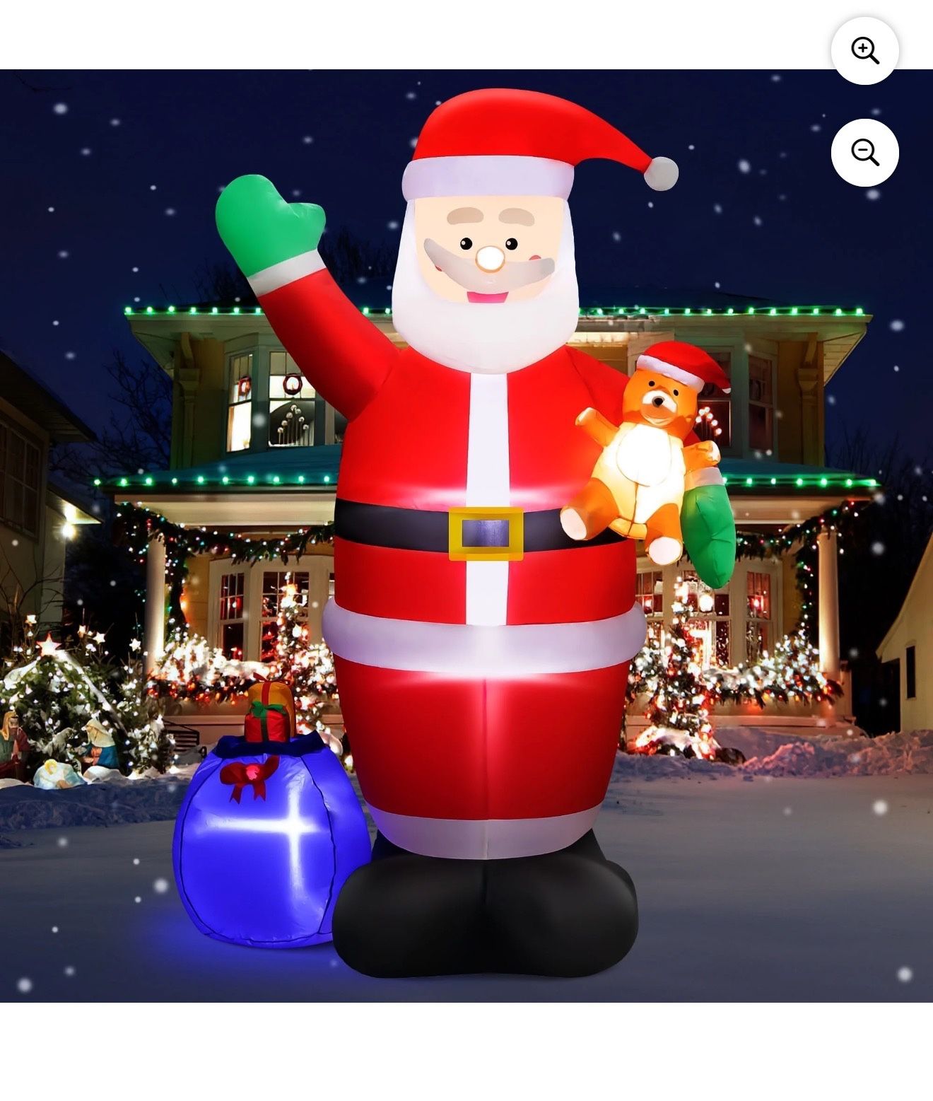  7ft Christmas Inflatable Santa Claus Outdoor Decor with Gift Bag and Bear Large Blow Up Santa with LED Lights for Yard,Garden,Lawn