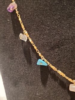 Gold Chain Necklace with Stone Charms